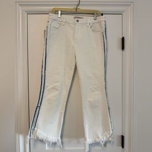 Liverpool White Women's Fringe Hem Jeans with Navy Side Stripe and Kick Pleat
